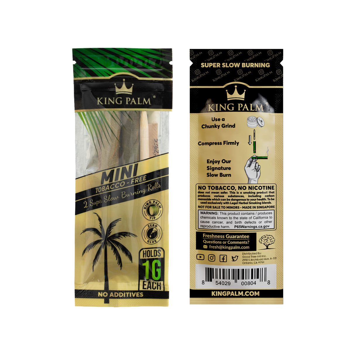 Front and back of a 2pk pouch of King Palm leaf tubes mini 1g