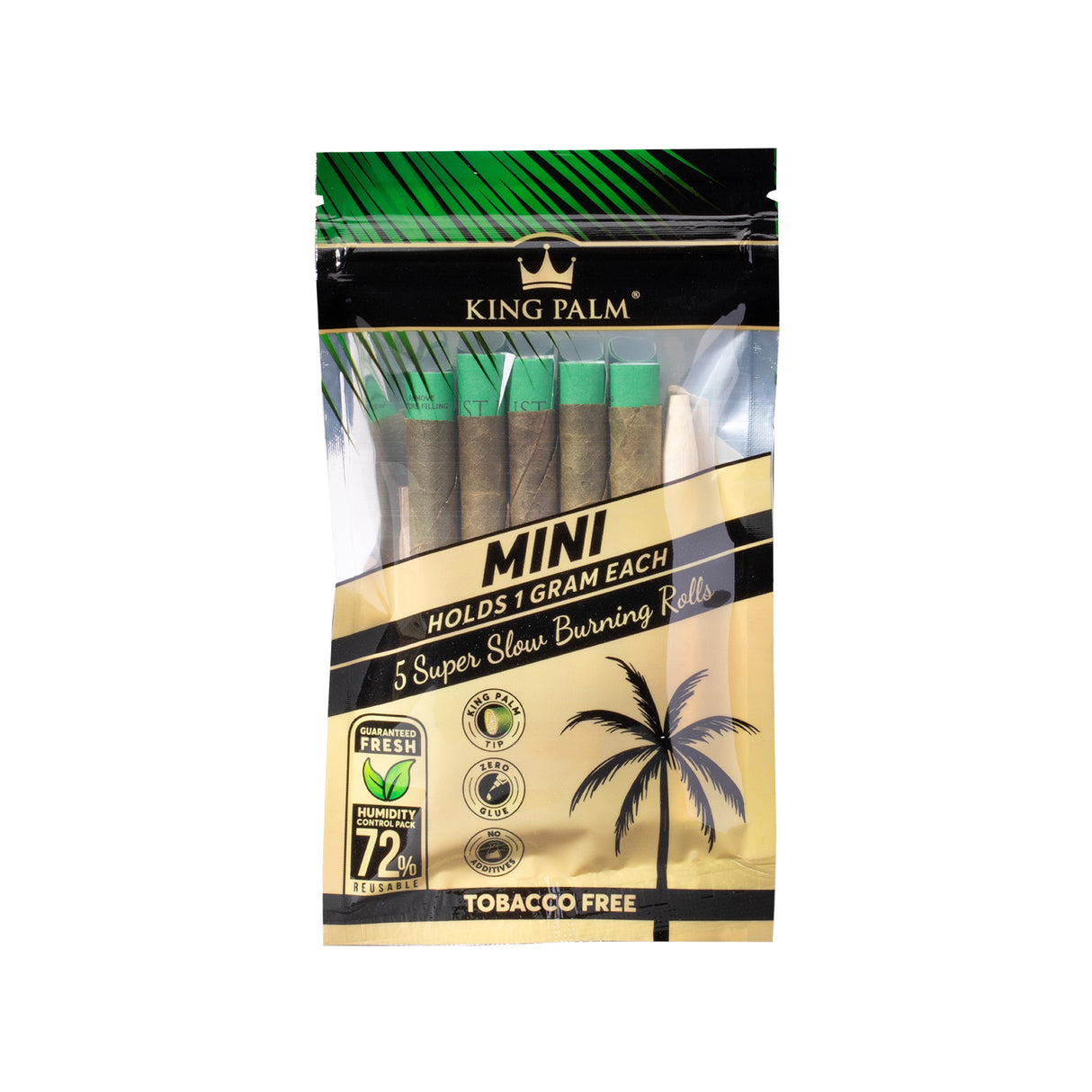 Single 5pk pouch of King Palm mini 1g natural leaf tubes on a white background