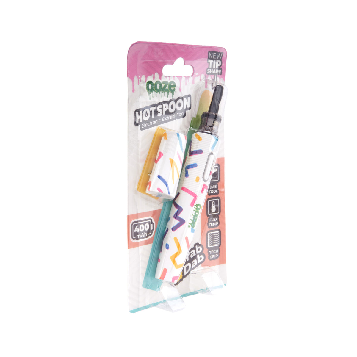 Angled view of a Celebration Ooze Hot Spoon in original packaging