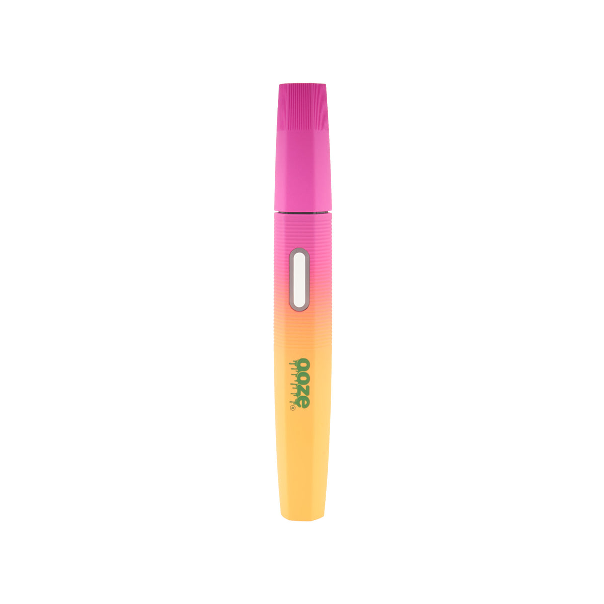A Sunset Ooze Hot Spoon stands upright with the travel cap attached, on a white background