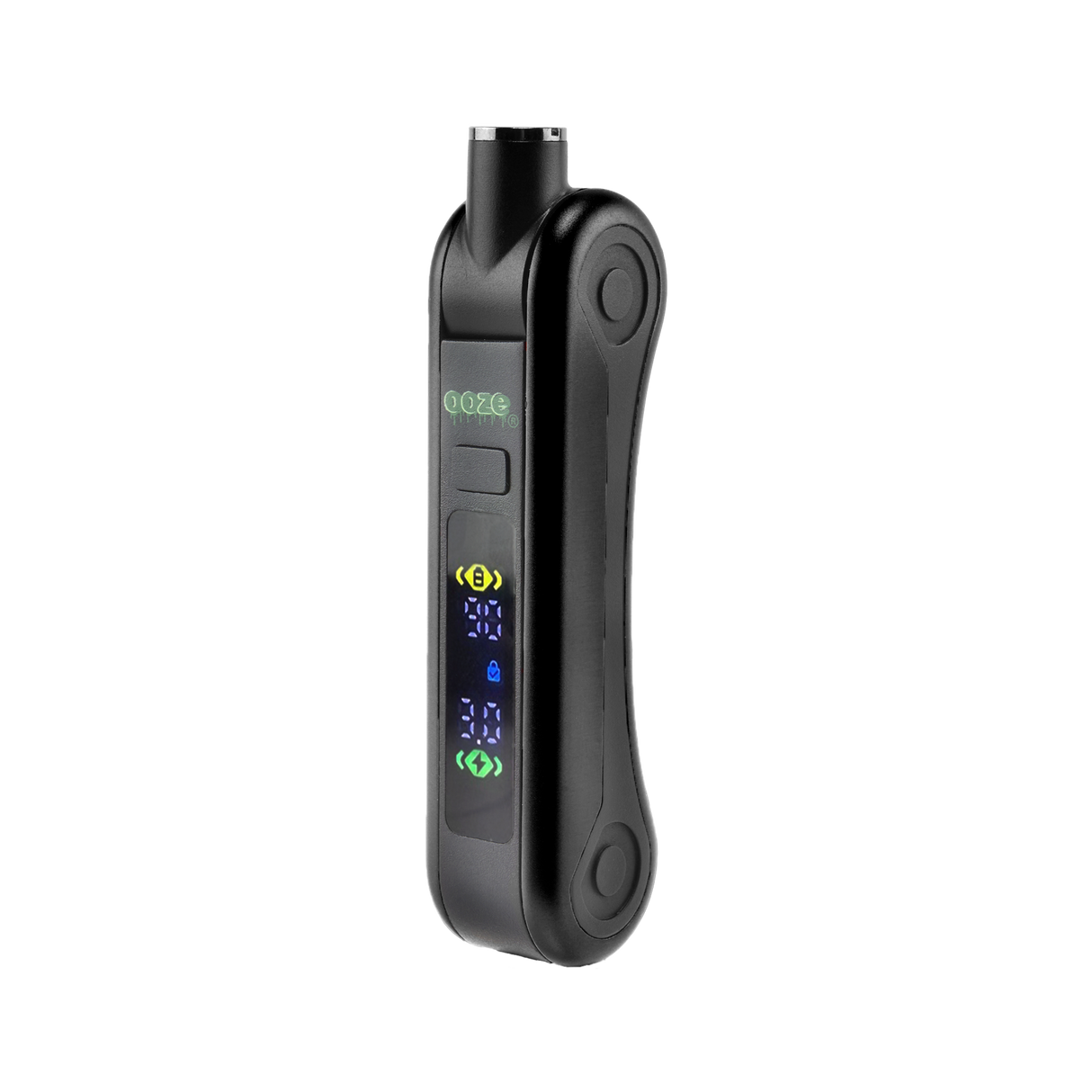 Black Ooze Hinge vape device with digital display on a white background