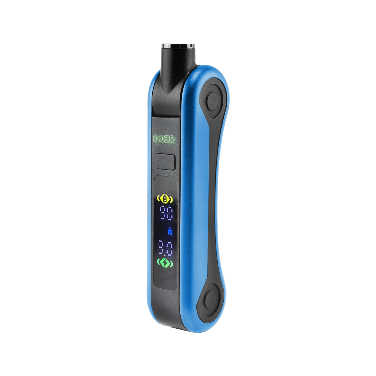 Angled view of blue Hinge, digital screen turned on and 510 thread in use position