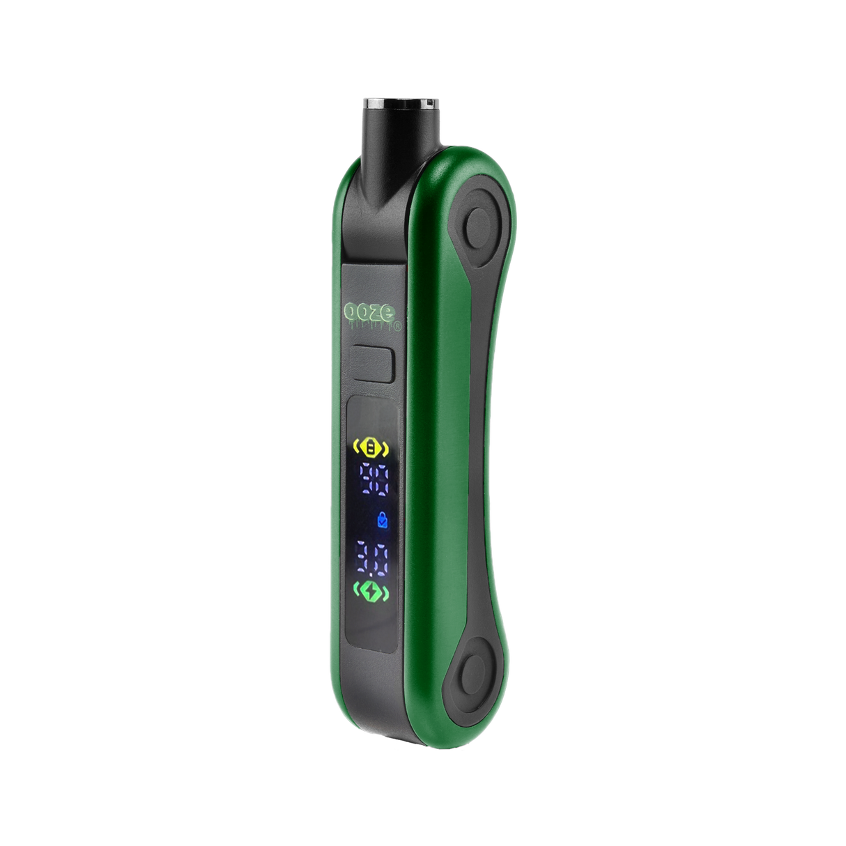 Green Ooze Hinge vape device with digital display on a white background