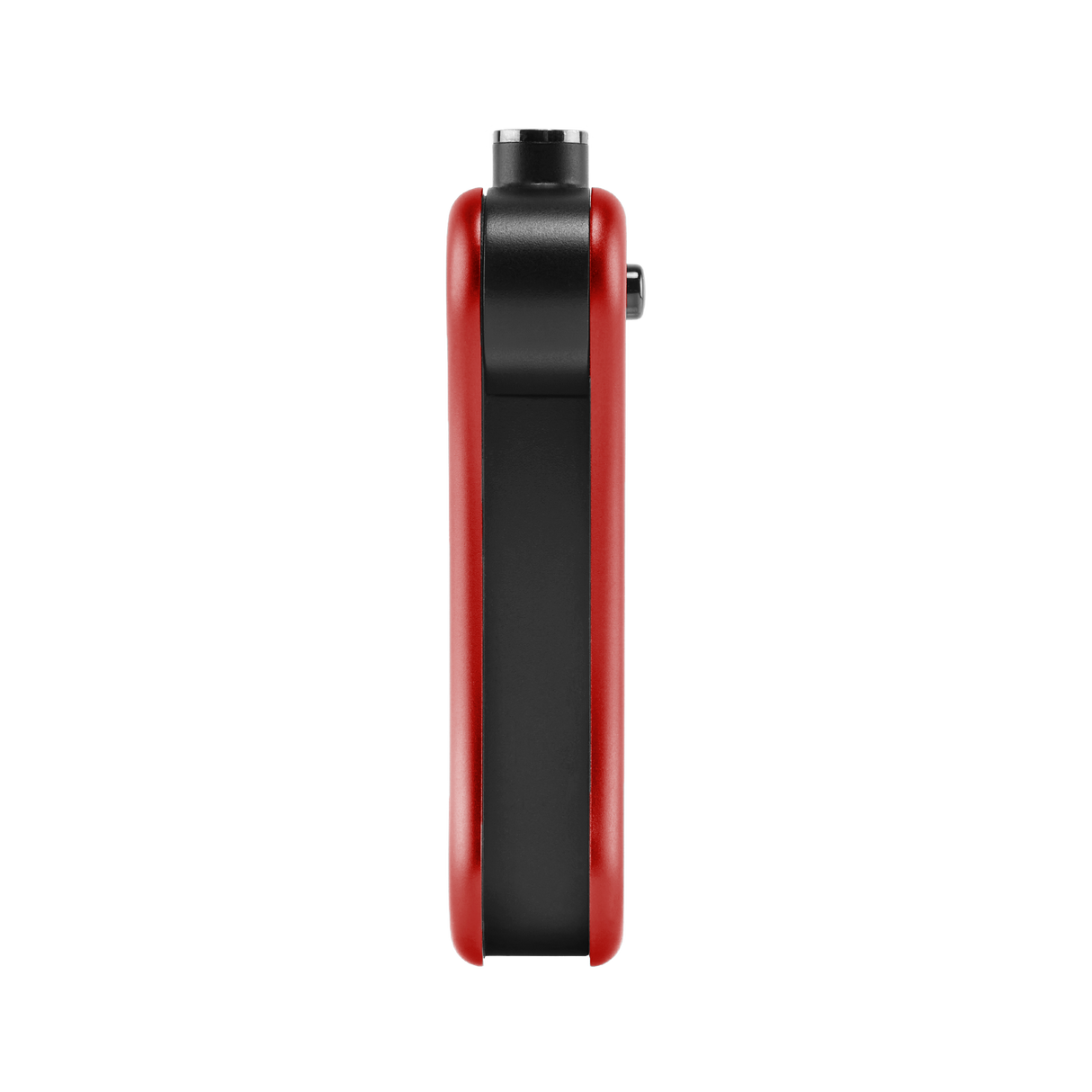 Back of red Hinge vape battery, 510 thread in use position