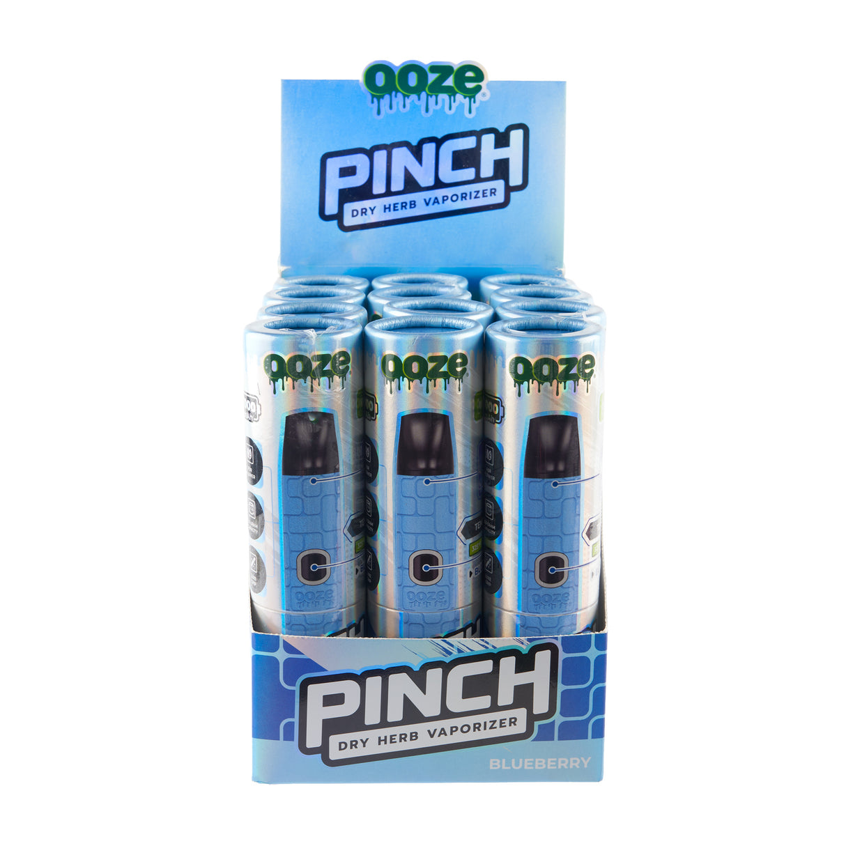 Display of blue Ooze Pinch dry herb vapes