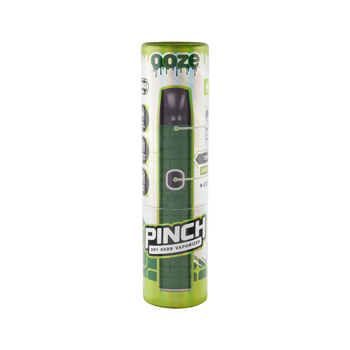 Green Ooze Pinch dry herb vape packaging on white background