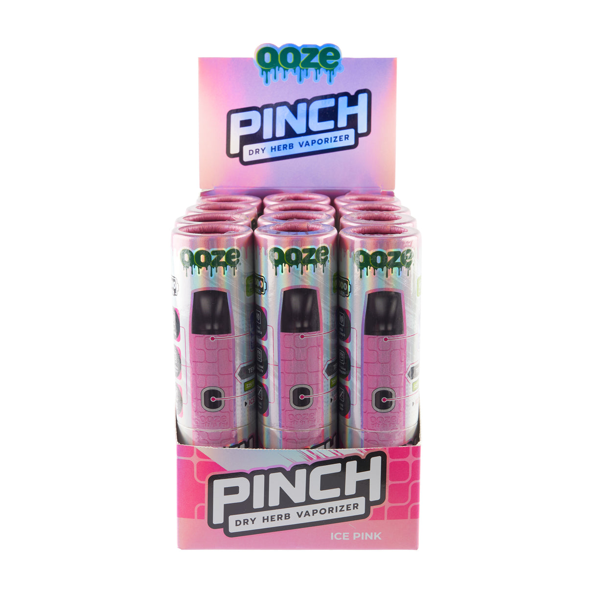 Display of pink Ooze Pinch dry herb vapes