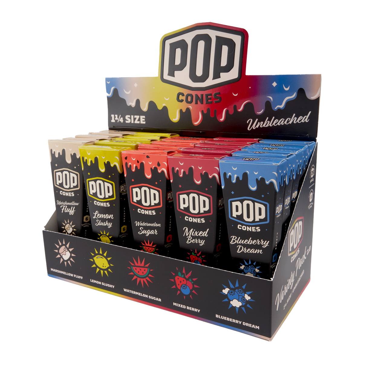Pop Cones Unbleached Assorted Flavor Cones – 25ct Display