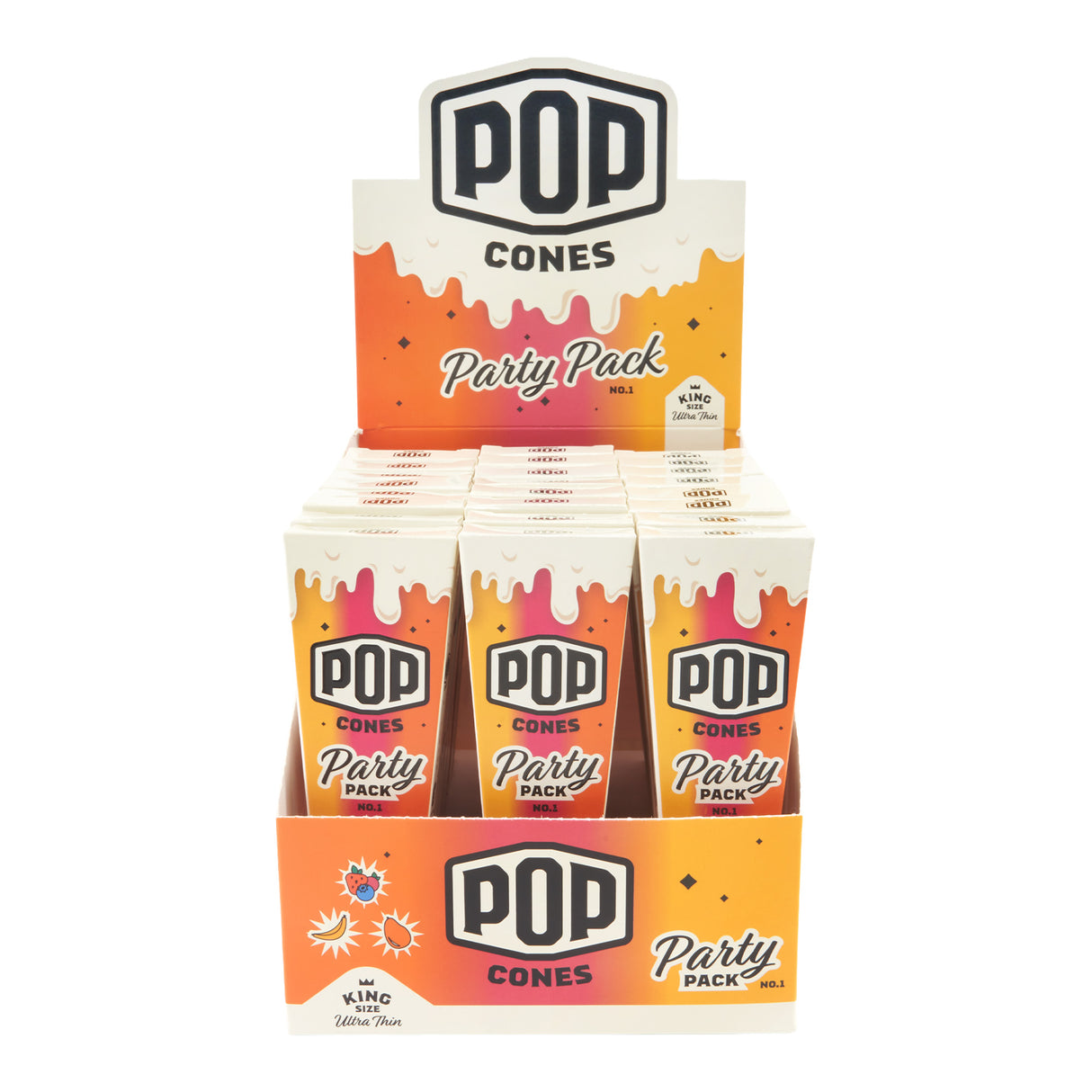 Pop Cones Ultra Thin King Size Cones – 3pk – 24ct – Assorted