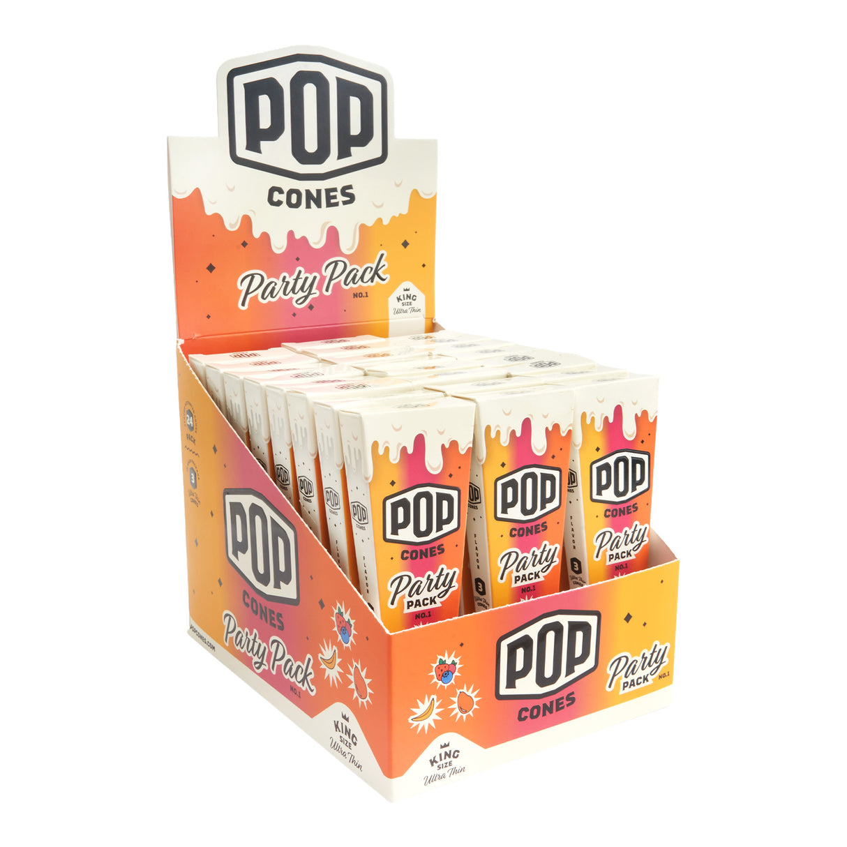 Pop Cones Ultra Thin King Size Cones – 3pk – 24ct – Assorted