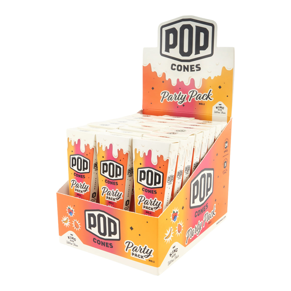 Pop Cones Ultra Thin King Size Cones – 3pk – 24ct – Assorted