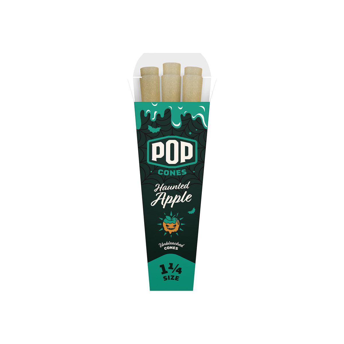 A single 6-pack of 1 1/4 size Pop Cones flavored pre-rolled cones in Haunted Apple flavor.