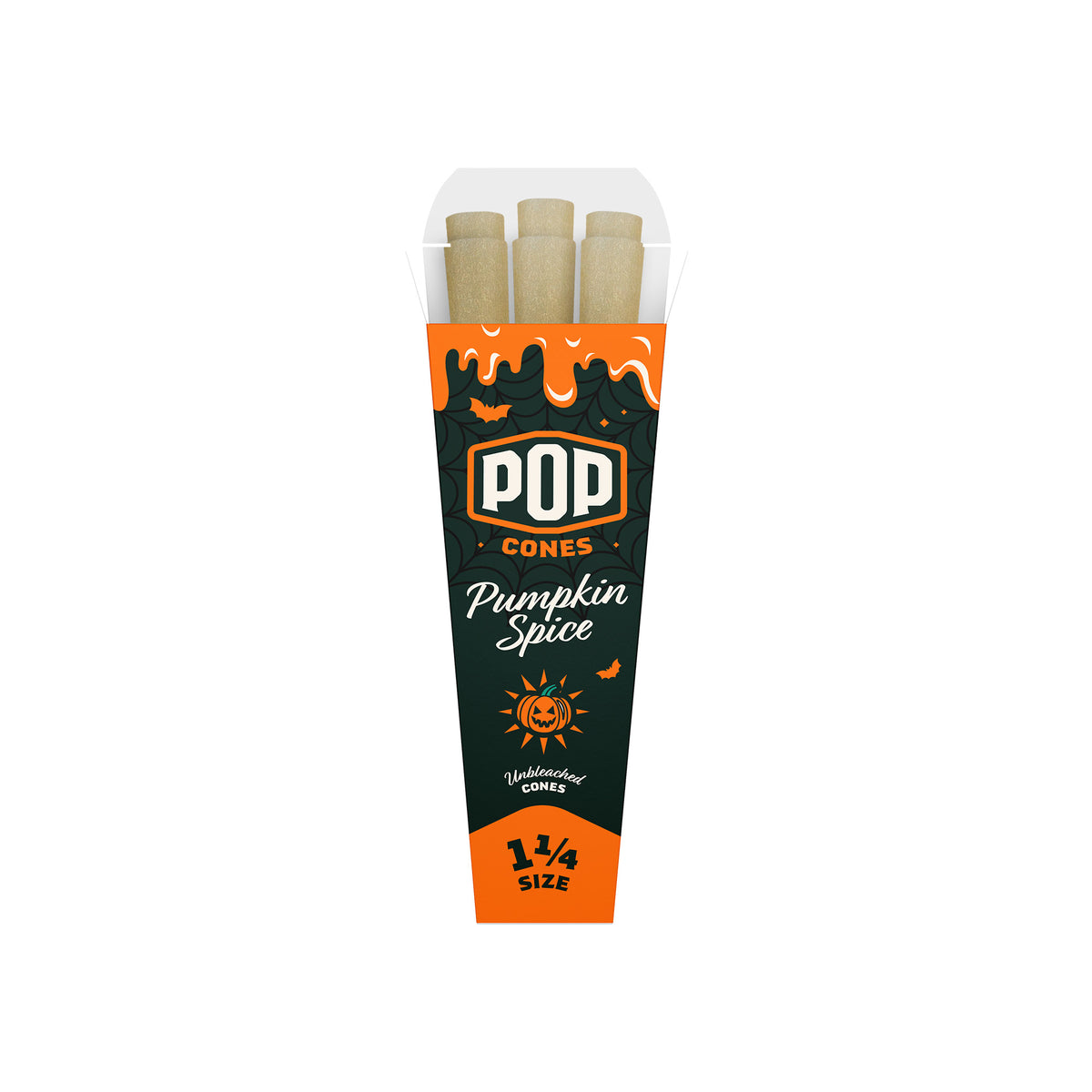 A single 6-pack of 1 1/4 size Pop Cones flavored pre-rolled cones in Pumpkin Spice flavor.