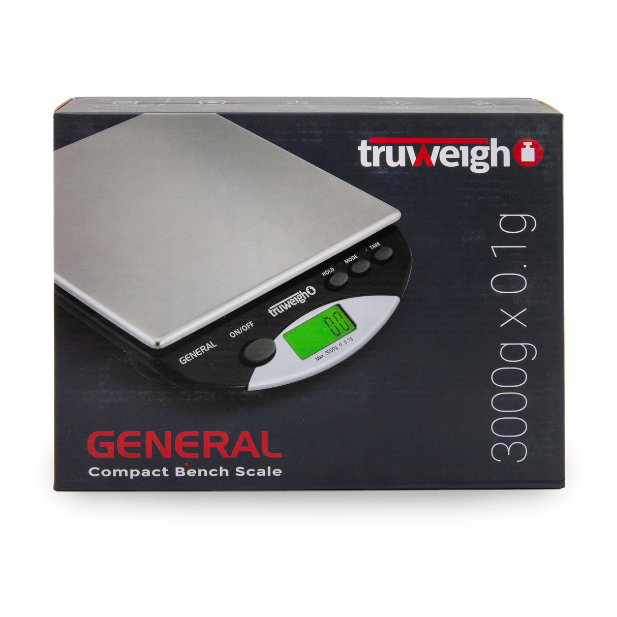 Truweigh General Compact Bench Scale - 3000g x 0.1g - Black