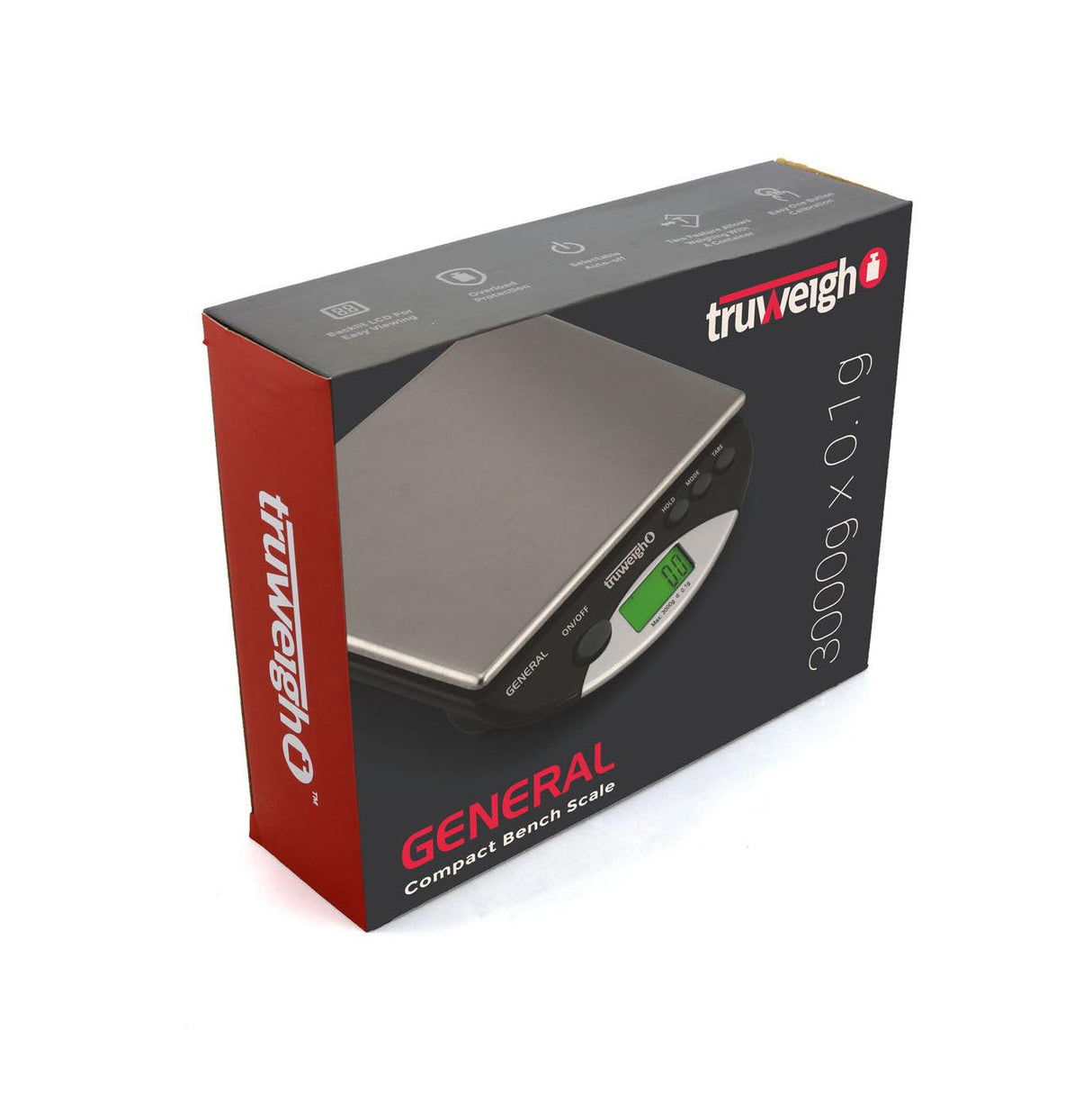 Truweigh General Compact Bench Scale - 3000g x 0.1g - Black