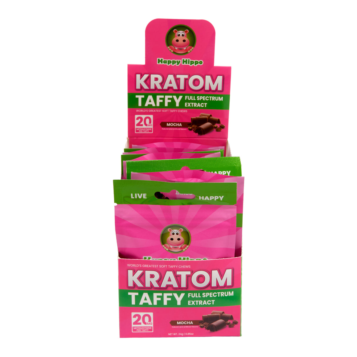 Happy Hippo Kratom Taffy – 20mg - 6pk - 12ct