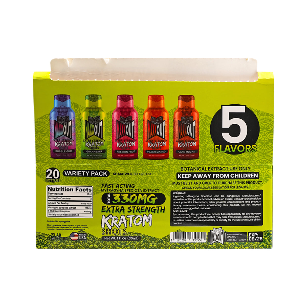 MaxxOut Kratom 330mg Extract Shots – Assorted - 20ct