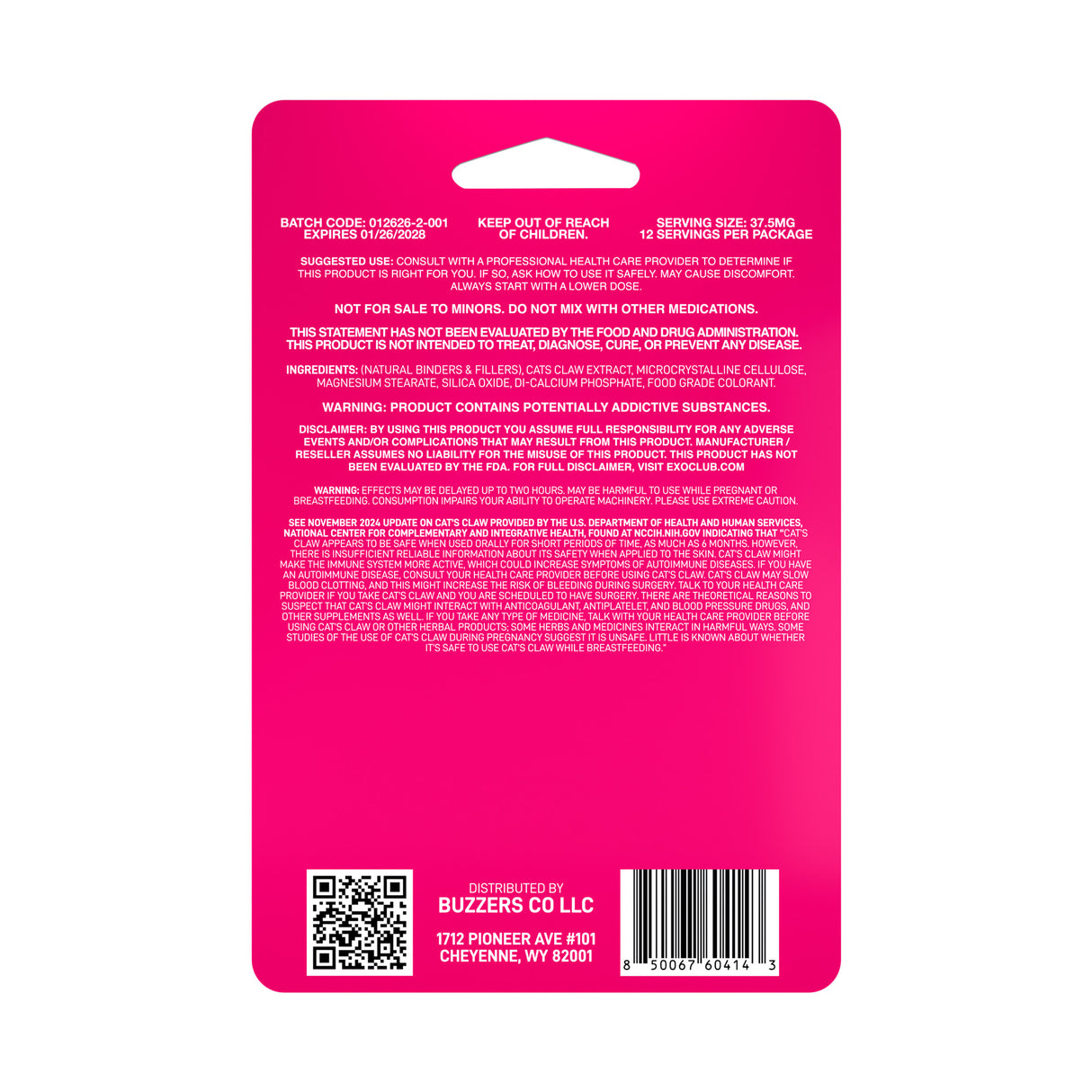 Buzzers Cat’s Claw Extract Tablets – 75mg – 6pk – 6ct