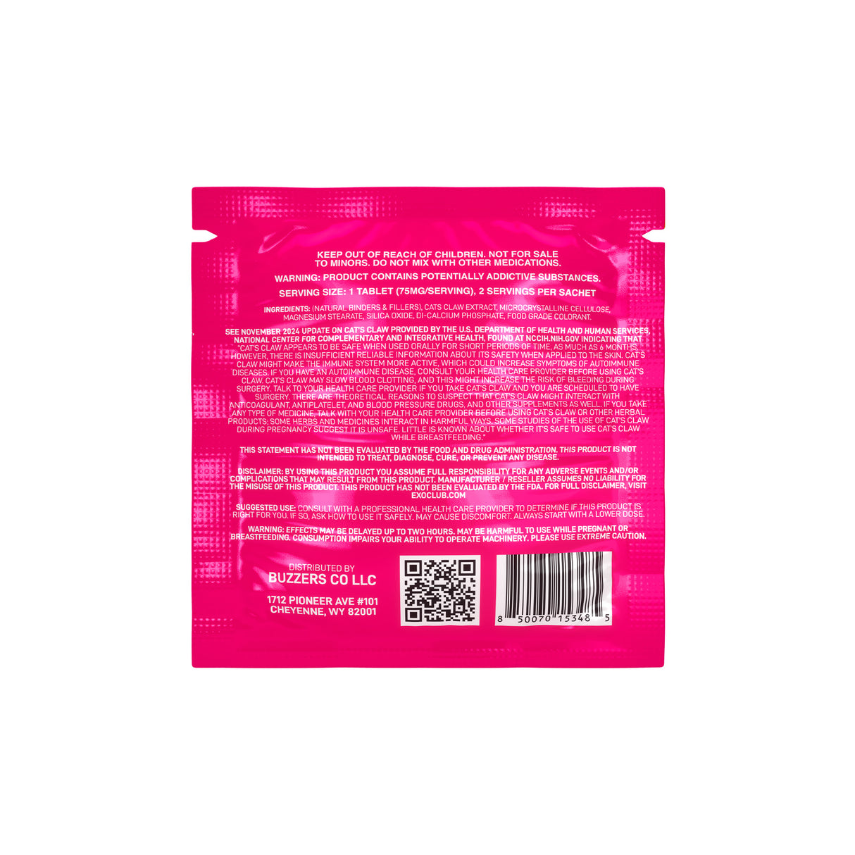 Buzzers Cat’s Claw Extract Tablets – 75mg – 2pk – 15ct