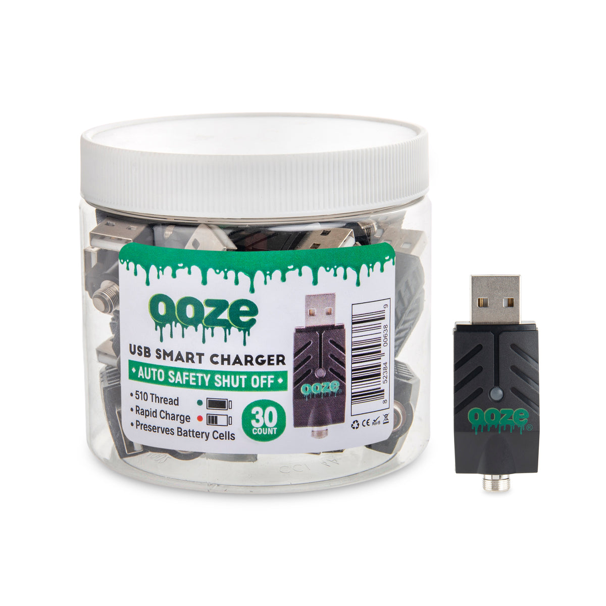 Ooze Smart USB Charger Tub 510 Thread Vape Battery Chargers 30ct