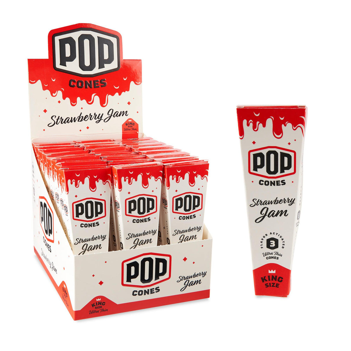 Pop Cones King Size Ultra Thin 3pk Cones - 24ct Display