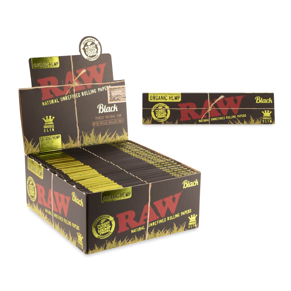 RAW Black Organic Hemp King Size Slim Rolling Paper Counter Display  50ct