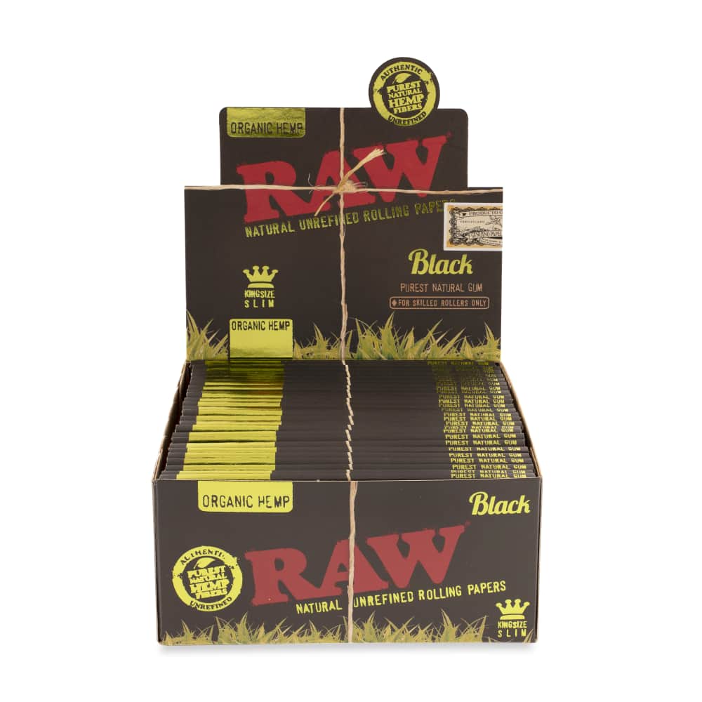 RAW Black Organic Hemp King Size Slim Rolling Paper Counter Display  50ct