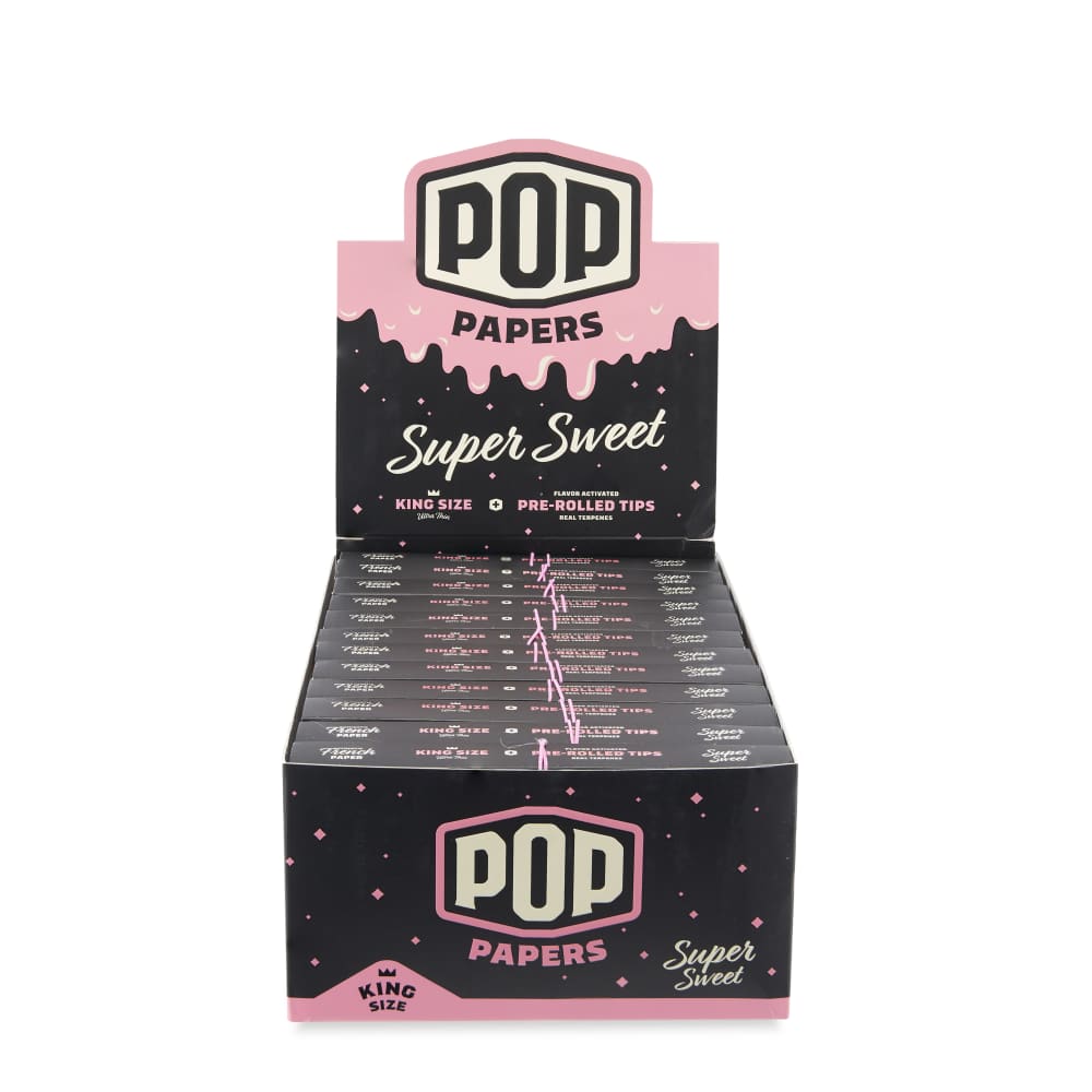 Pop Papers King Size Rolling Papers with Pre-Rolled Flavor Filter Tips 24ct Display