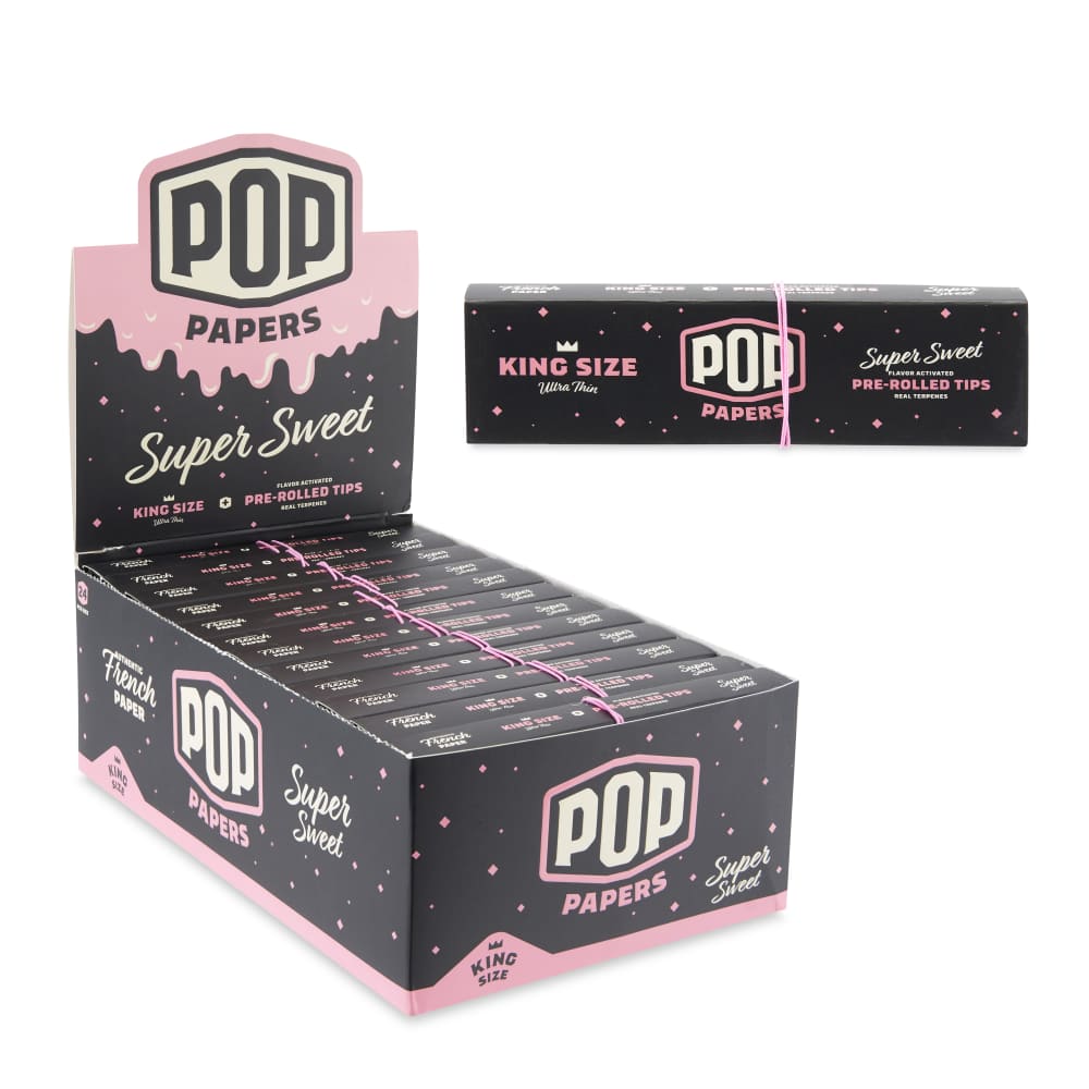 Pop Papers King Size Rolling Papers with Pre-Rolled Flavor Filter Tips 24ct Display