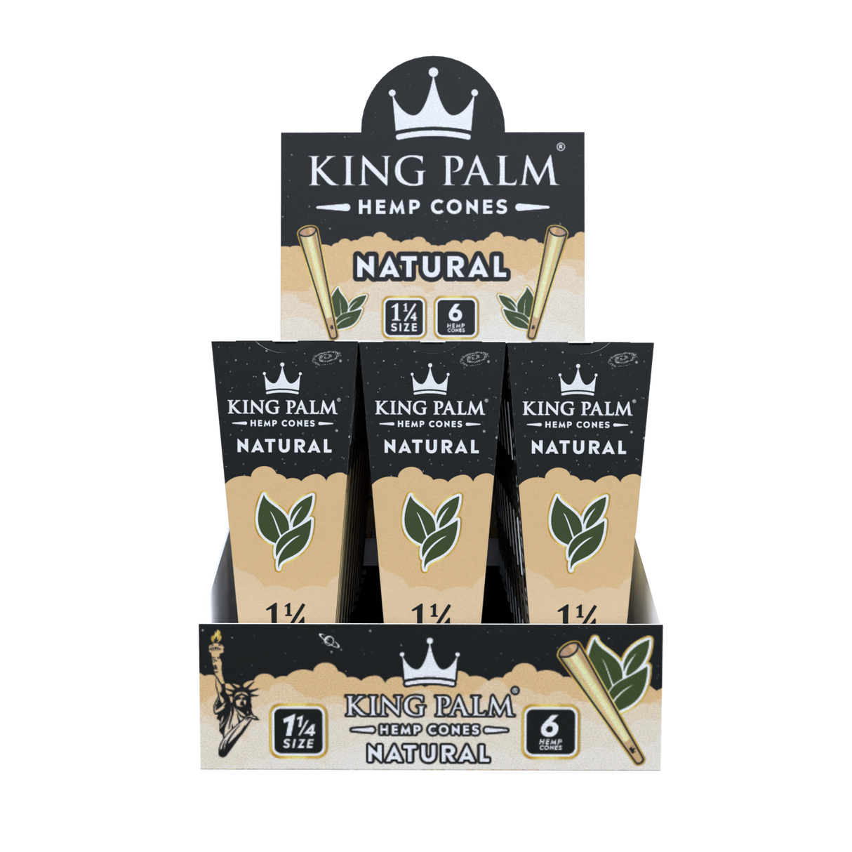 King Palm 1 ¼ Size Hemp Cones 30ct Display – Natural