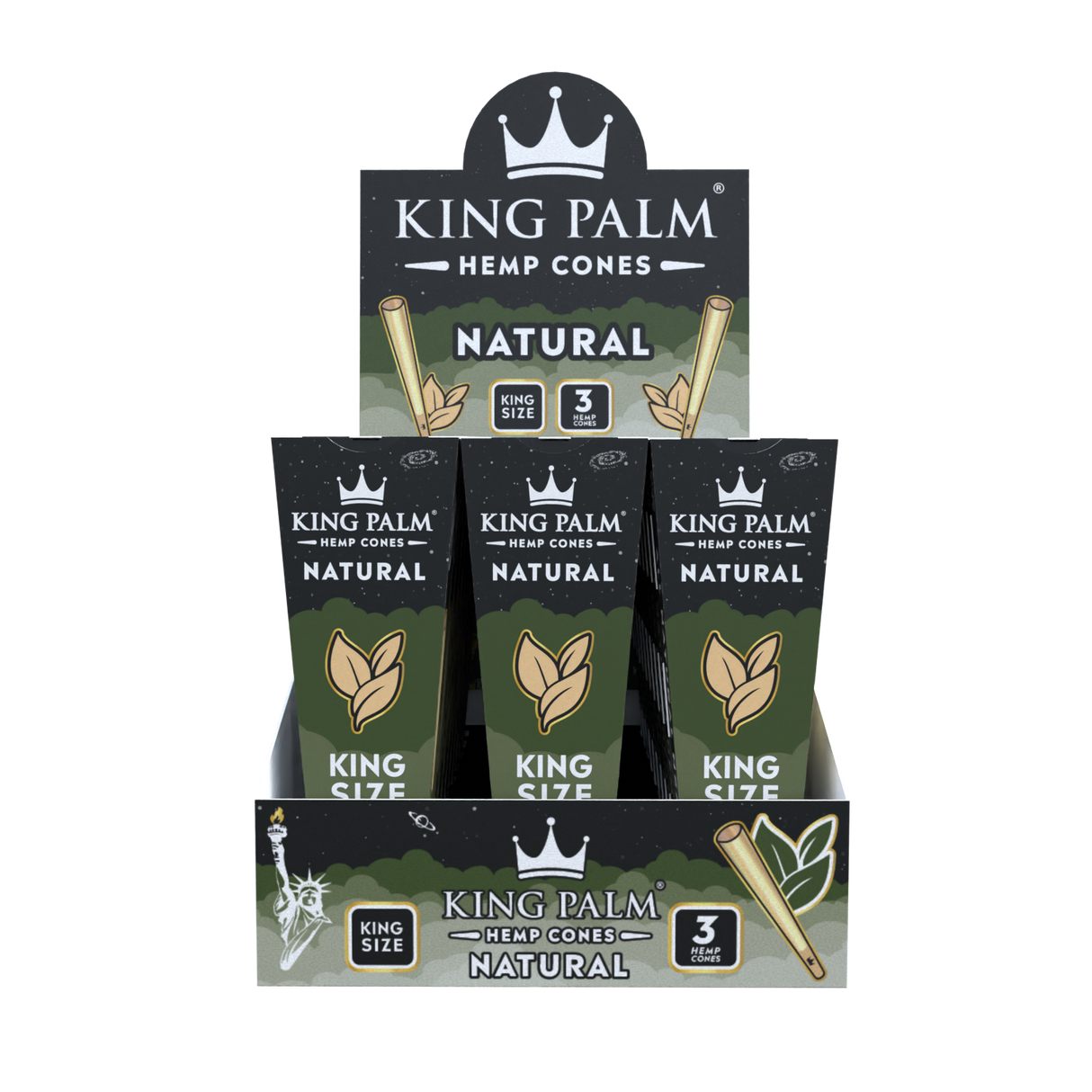 King Palm King Size Hemp Cones 30ct Display – Natural