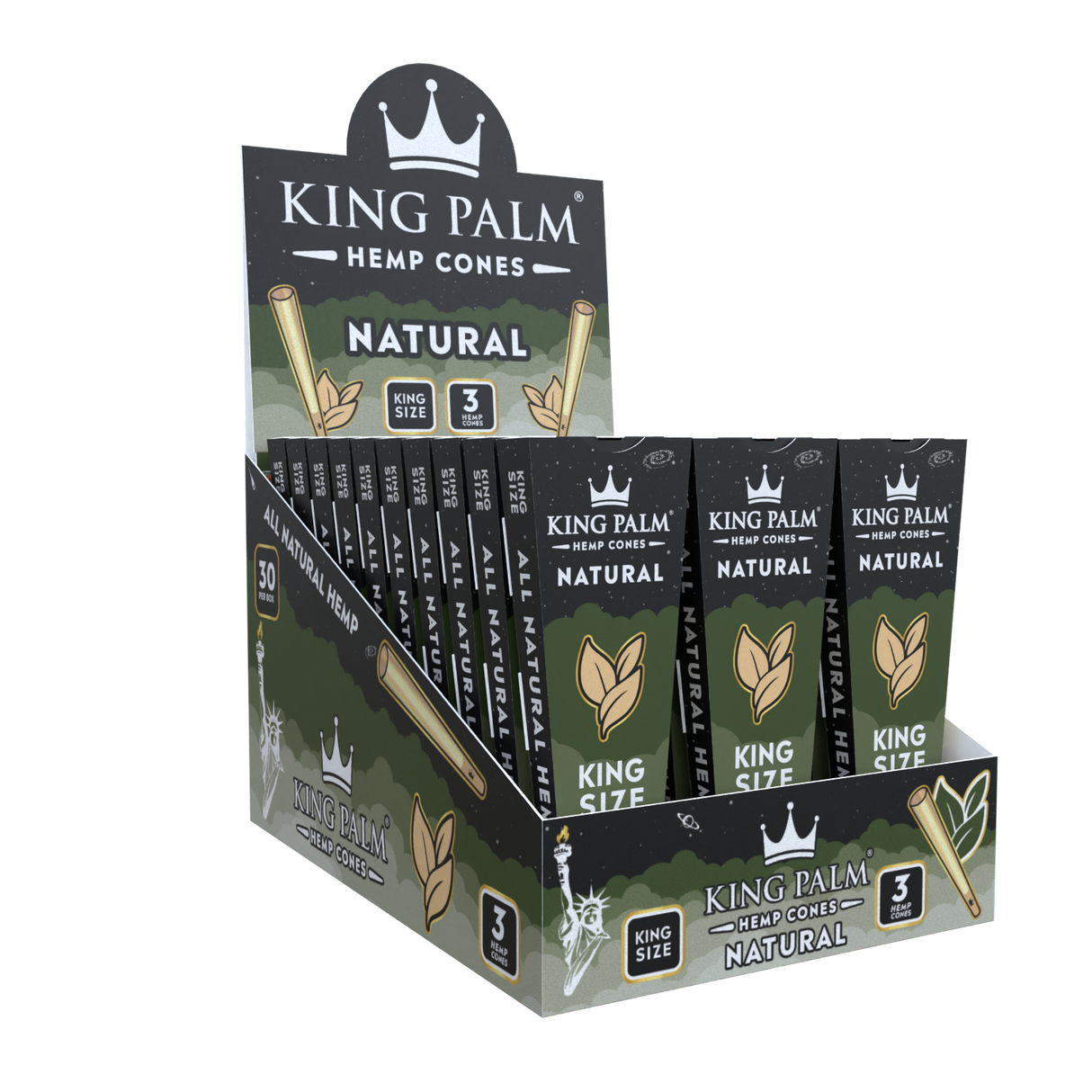 King Palm King Size Hemp Cones 30ct Display – Natural