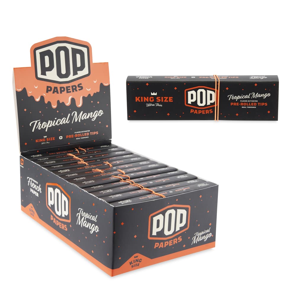 Pop Papers King Size Rolling Papers with Pre-Rolled Flavor Filter Tips 24ct Display