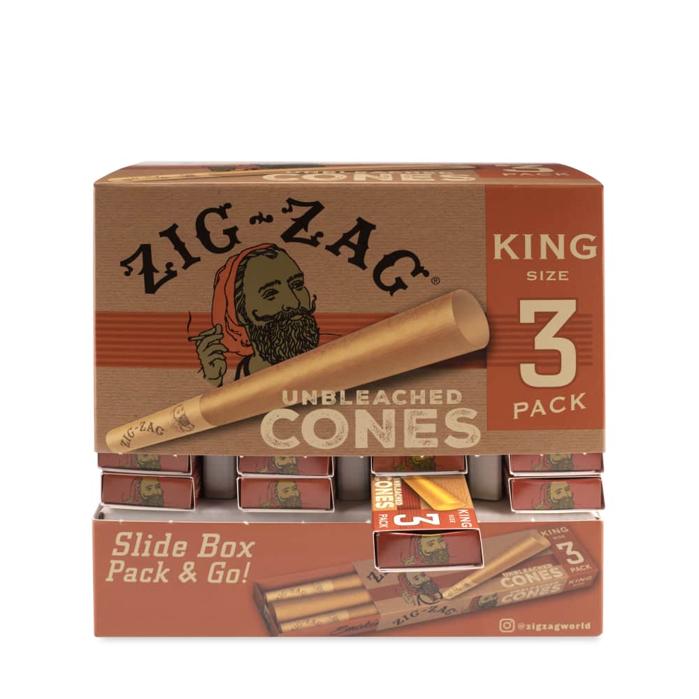 Zig Zag Unbleached 3pk King Size Cones Dispensing Display - 36ct