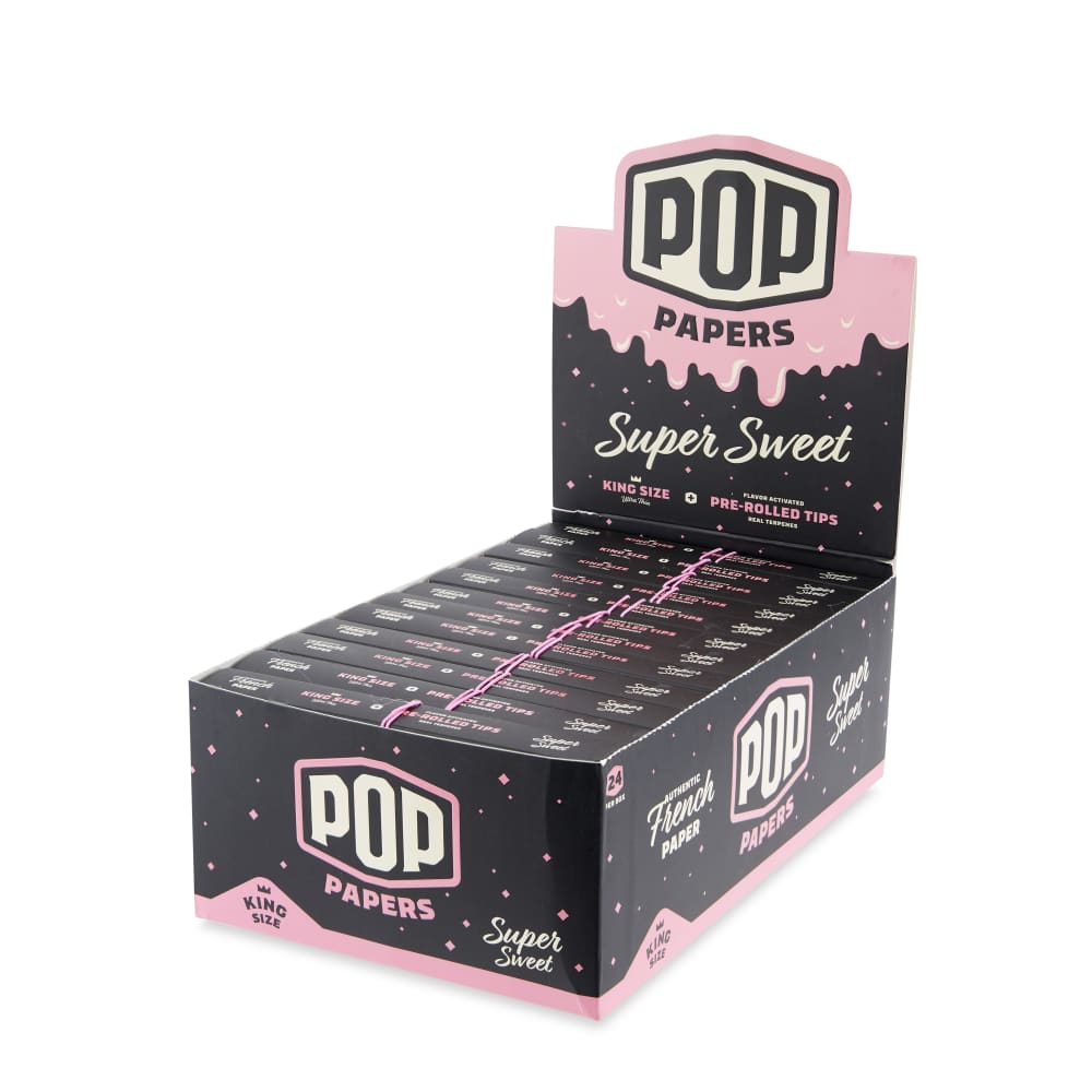 Pop Papers King Size Rolling Papers with Pre-Rolled Flavor Filter Tips 24ct Display
