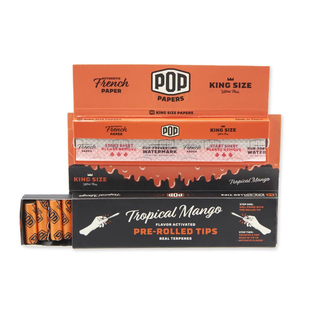 Pop Papers King Size Rolling Papers with Pre-Rolled Flavor Filter Tips 24ct Display
