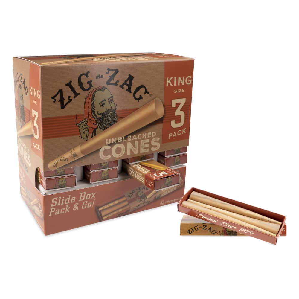 Zig Zag Unbleached 3pk King Size Cones Dispensing Display - 36ct