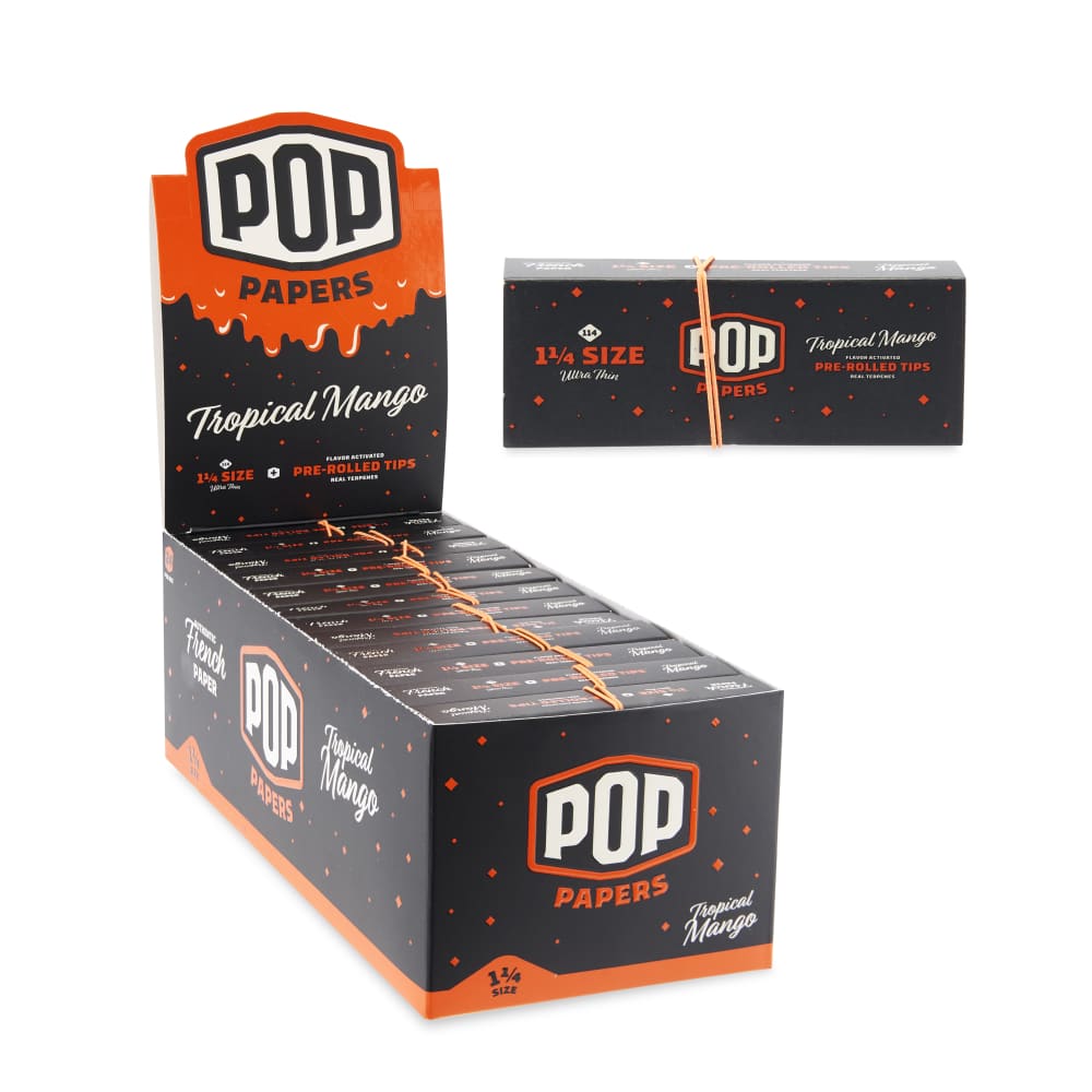 Pop Papers 1 ¼ Size Rolling Papers with Pre-Rolled Flavor Filter Tips 24ct Display