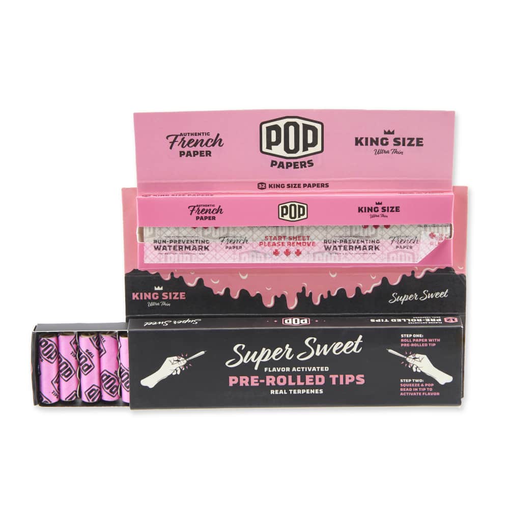 Pop Papers King Size Rolling Papers with Pre-Rolled Flavor Filter Tips 24ct Display