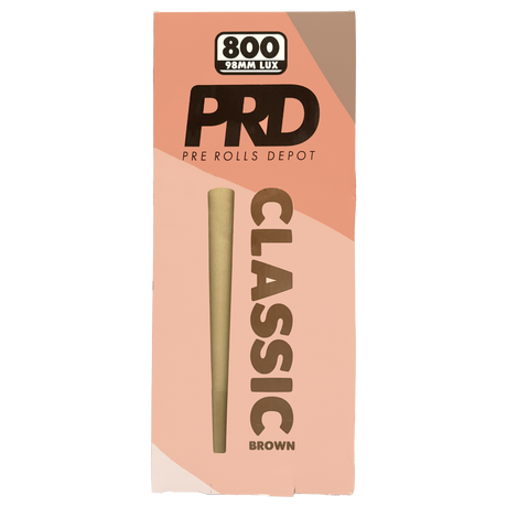 Front of the Pre Rolls Depot 98mm classic brown 800pc bulk box on a white background