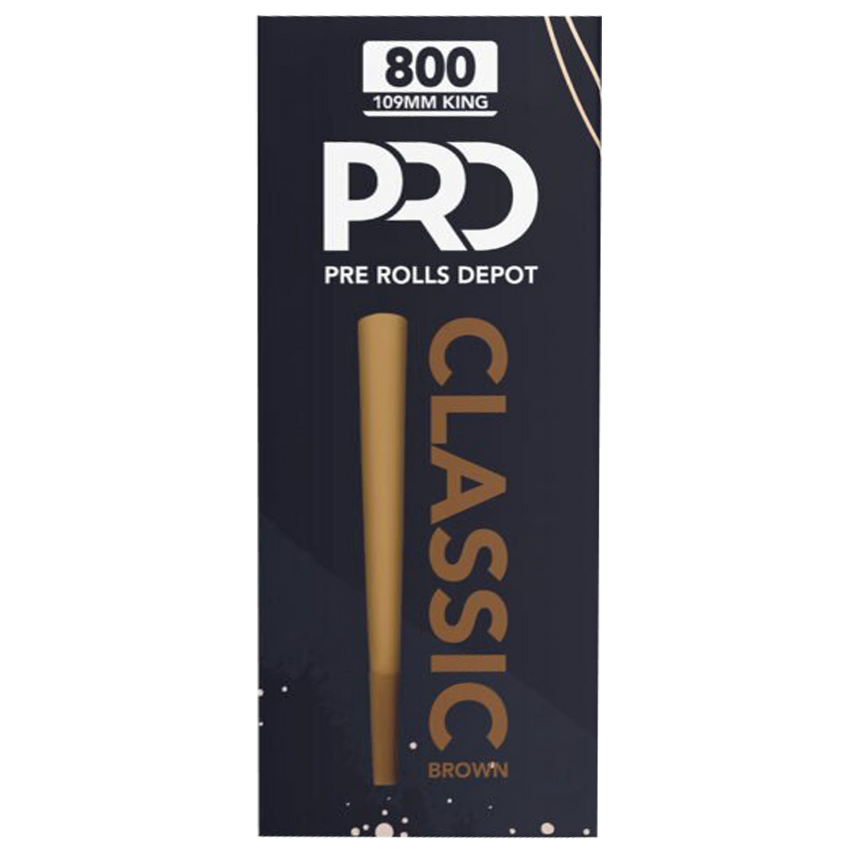 Front of the Pre Rolls Depot king size classic brown 800pc bulk box on a white background