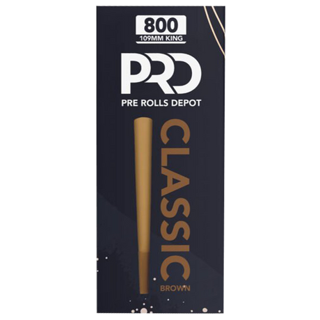 Front of the Pre Rolls Depot king size classic brown 800pc bulk box on a white background