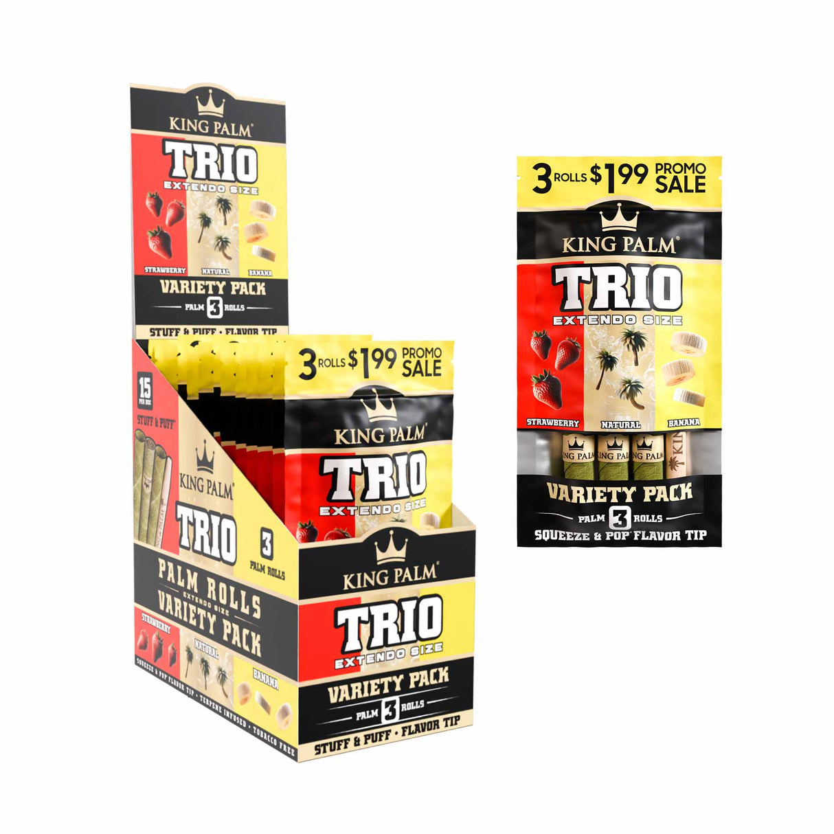 King Palm Extendo Size Flavor Trio Leaf Tubes – Pre-Priced $1.99 - 15ct