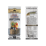 Front and back of a single 2pk pouch of King Palm Fruit Passion 1g mini leaf tubes