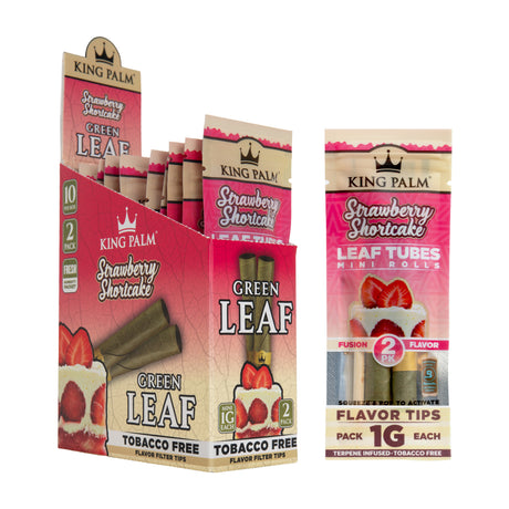 Angled view of the 10ct King Palm Strawberry Shortcake 1g Mini 2pk display next to a single pouch.