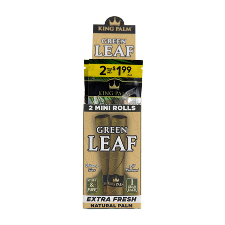 Front view of pre-priced $1.99 King Palm mini 1g leaf tubes 10ct display on a white background