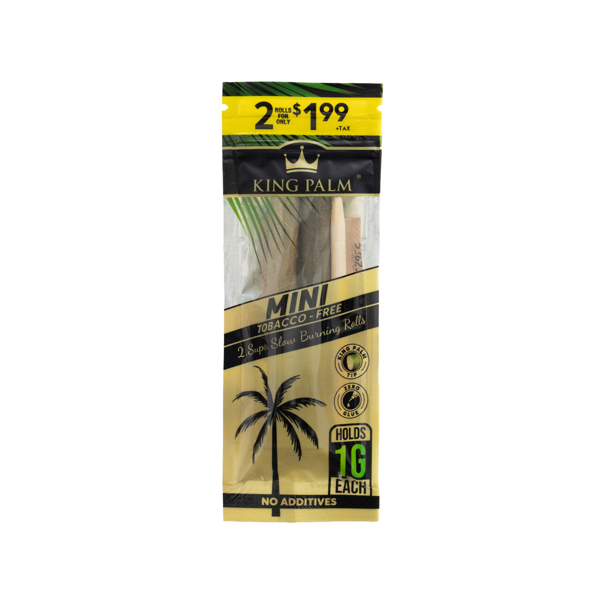 Single 2pk pouch of pre-priced $1.99 King Palm mini 1g leaf tubes