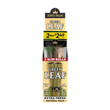 Front view of pre-priced $2.49 King Palm slim size leaf tubes 10ct display on a white background