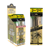 Angled view of pre-priced $2.49 King Palm slim size leaf tubes 10ct display and single 2pk pouch