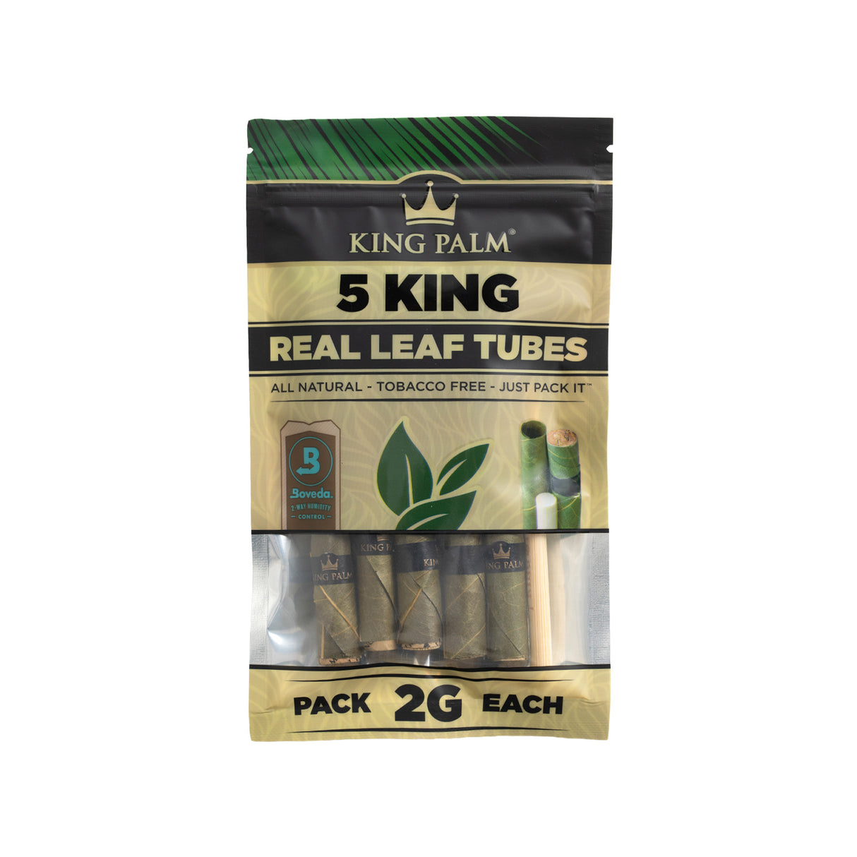 Single 5pk pouch of King Palm king size leaf tubes on white background